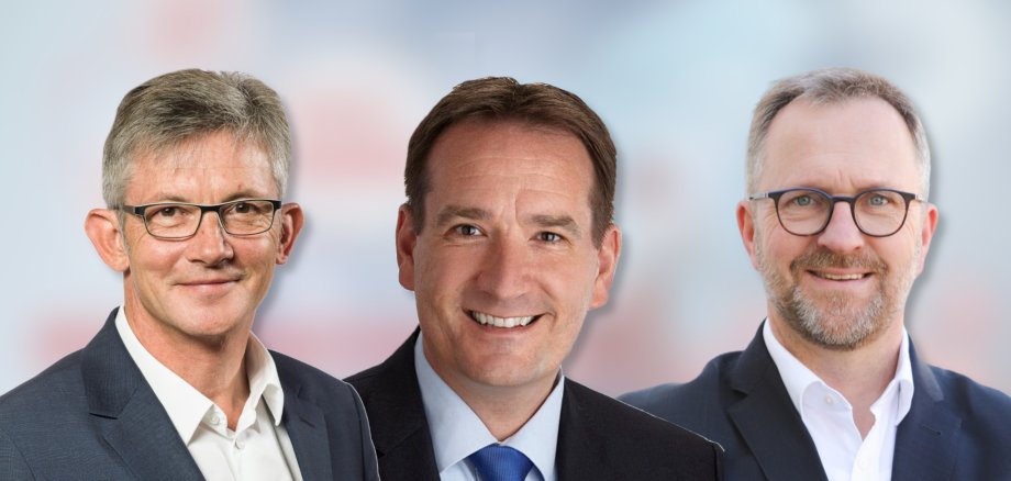 Das Foto zeigt Bürgermeister Ralph Spiegler, Vorsitzender GStB, Bürgermeister Thomas Przybylla, Stellvertretender Vorsitzender GStB und Bürgermeister Steffen Antweiler, 2. Stellvertretender Vorsitzender GStB.